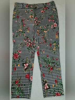 Jules & Leopold Crop Pants Womens M Black White Gingham Floral Stretch Pull On